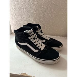 Vans Ward HI High Top Suede & Canvas Skate Shoe  Black/White Men's Size 9.5